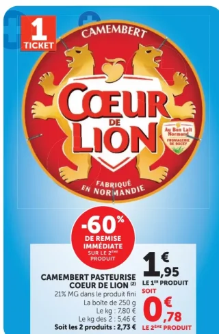 Camembert pasteurisé Coeur de Lion