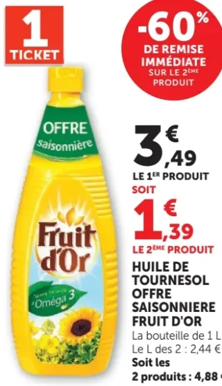 Huile de tournesol Offre Saisonnière Fruit d'Or