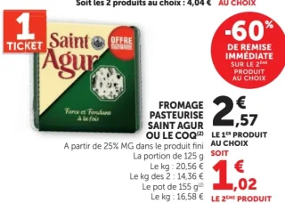 FROMAGE PASTEURISE SAINT AGUR OU LE COQ