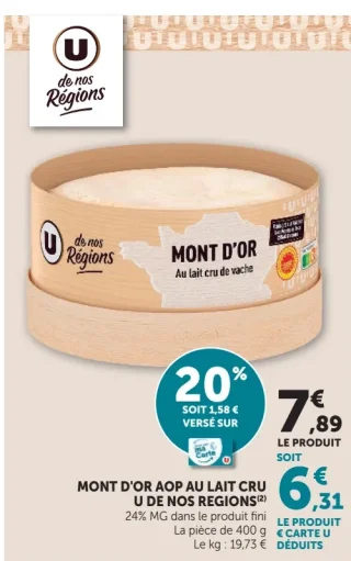 MONT D'OR AOP AU LAIT CRU U DE NOS REGIONS