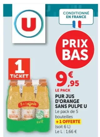 Pur jus d'orange sans pulpe U