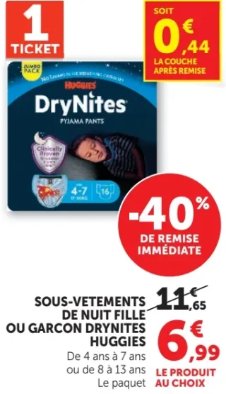 Sous-vêtements de nuit fille ou garçon Drynites Huggies