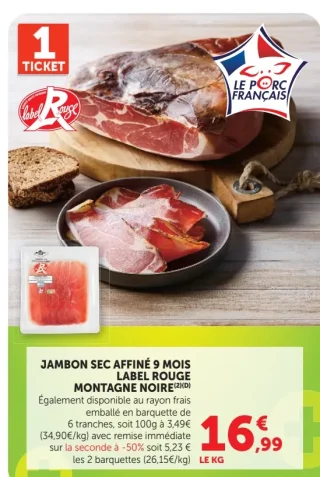 Jambon sec affiné 9 mois Montagne Noire