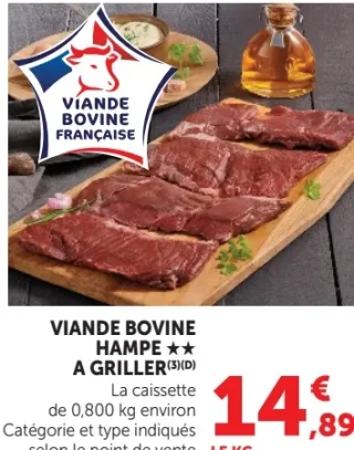 Viande bovine hampe à griller