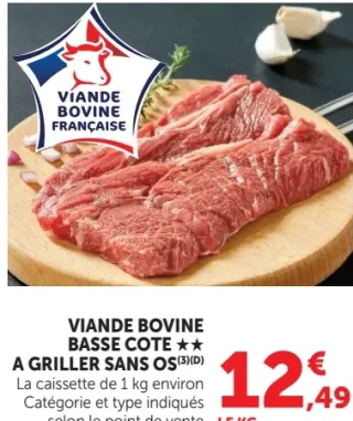 Viande bovine basse cote à griller sans os