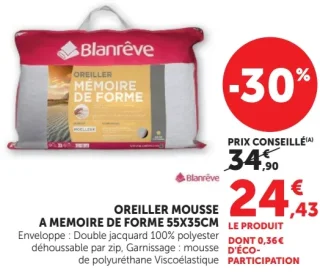 OREILLER MOUSSE A MEMOIRE DE FORME 55X35CM