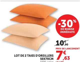 LOT DE 2 TAIES D'OREILLERS 50X70CM