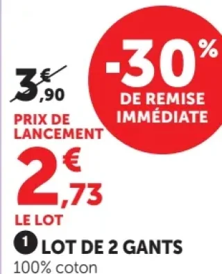 U Maison Lot de 2 gants 100% coton
