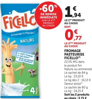FROMAGE PASTEURISE FICELLO Nature ou emmental