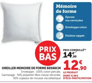 OREILLER MEMOIRE DE FORME 60X60CM