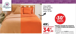 PARURE HOUSSE DE COUETTE + 2 TAIES D'OREILLER 63X63CM