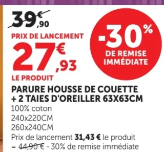 U Maison Parure housse de couette + 2 taies d'oreiller 63x63cm