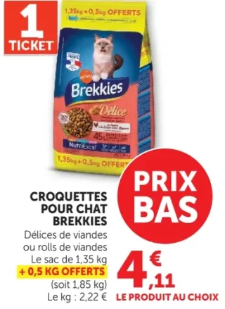 Croquettes pour chat Brekkies Délices de viandes ou rolls de viandes