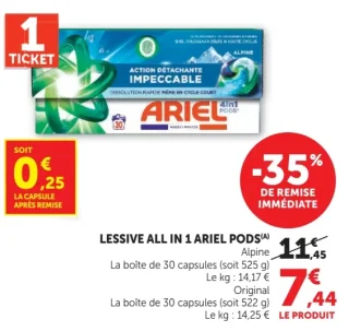 Lessive All in 1 Ariel Pods (Alpine ou Original)