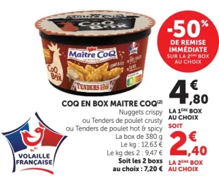 Coq en Box Maître CoQ Nuggets crispy ou Tenders de poulet crusty ou Tenders de poulet hot & spicy