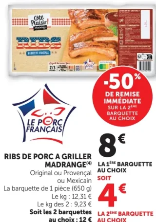 Ribs de porc a griller Madrange Original ou Provençal ou Mexicain