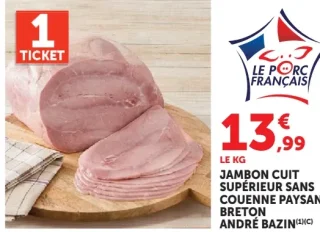 Jambon Cuit Supérieur Sans Couenne Paysan Breton André Bazin