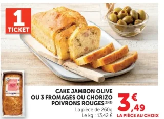 Cake jambon olive ou 3 fromages ou chorizo poivrons rouges