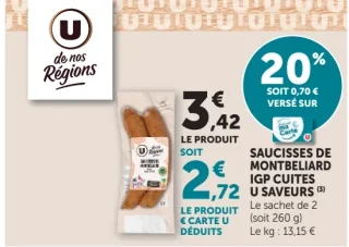 Saucisses de Montbéliard IGP cuites U Saveurs