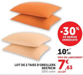 Lot de 2 taies d'oreillers 50x70cm U Maison