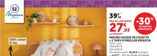 Parure housse de couette + 2 taies d'oreiller 63x63cm U Maison