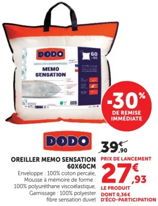 Dodo Oreiller Mémo Sensation 60x60cm