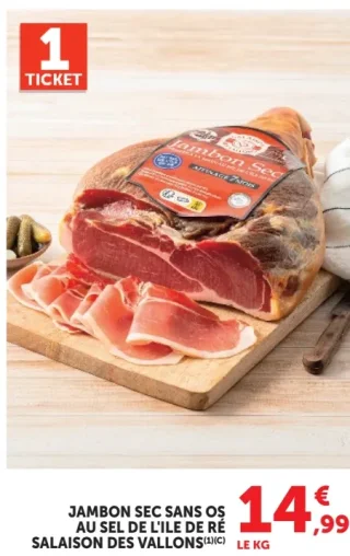 Jambon sec sans os au sel de l'ile de Ré Salaison des Vallons
