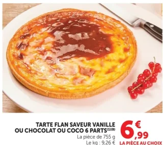 Tarte flan saveur vanille ou chocolat ou coco 6 parts