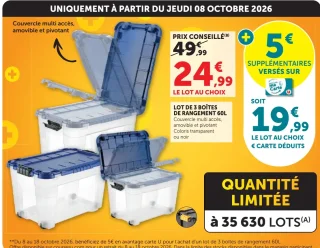 Lot de 3 boîtes de rangement 60L