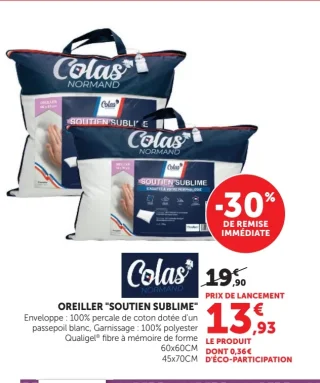Colas Normand Oreiller "Soutien Sublime" 60x60cm / 45x70cm