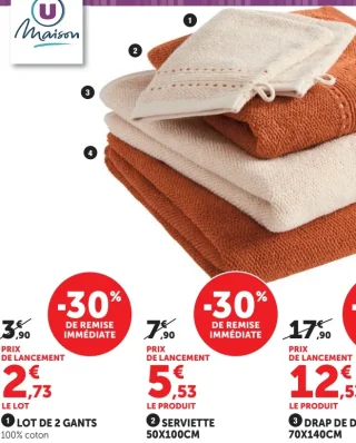 Lot de 2 gants de toilette 100% coton U Maison