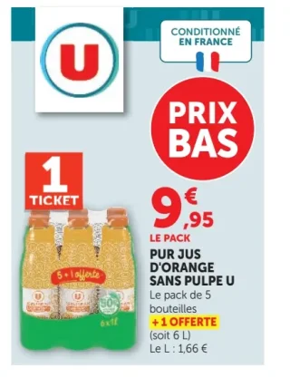U Pur Jus d'Orange Sans Pulpe
