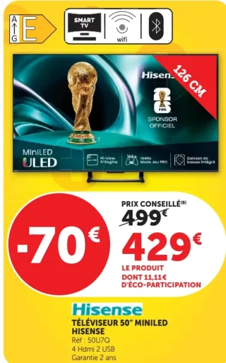 TÉLÉVISEUR 50" MINILED HISENSE 50U7Q
