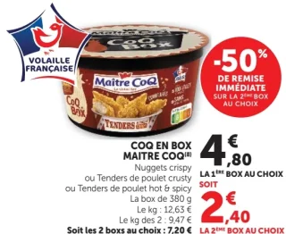 Coq en Box Maître Coq Nuggets crispy, Tenders de poulet crusty ou Tenders de poulet hot & spicy