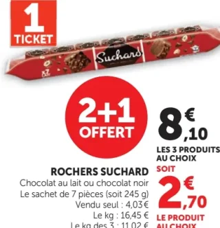 Rochers Suchard Chocolat au lait ou chocolat noir