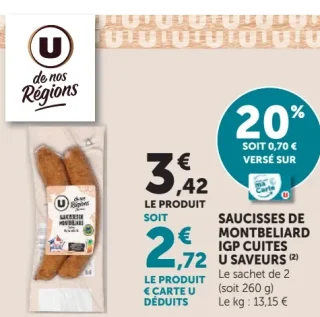 Saucisses de Montbeliard IGP Cuites U Saveurs