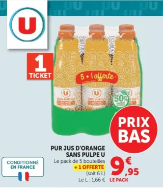 Pur jus d'orange sans pulpe U