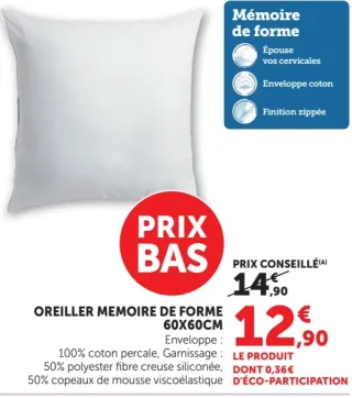 Oreiller mémoire de forme 60x60cm
