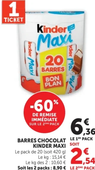 Barres chocolat Kinder Maxi