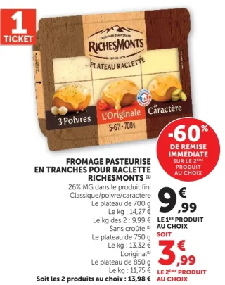Fromage pasteurisé en tranches pour raclette Richesmonts