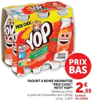 YAOURT A BOIRE AROMATISE "PRIX CHOC" PETIT YOP