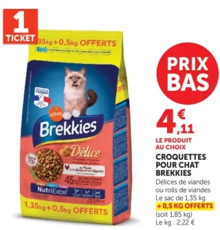 Croquettes pour chat Brekkies Délices de viandes ou rolls de viandes