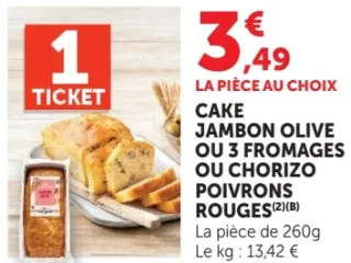 Cake jambon olive ou 3 fromages ou chorizo poivrons rouges