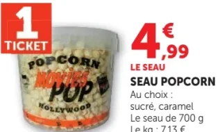 Seau Popcorn sucré, caramel Popcorn Movies Pop Hollywood