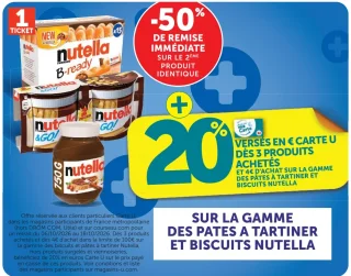 Gamme des pâtes à tartiner et biscuits Nutella (Nutella B-ready, Nutella & GO!, Nutella 750g)