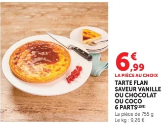 Tarte flan saveur vanille ou chocolat ou coco