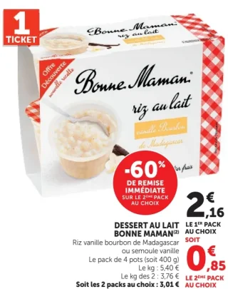 DESSERT AU LAIT BONNE MAMAN Riz vanille bourbon de Madagascar ou semoule vanille