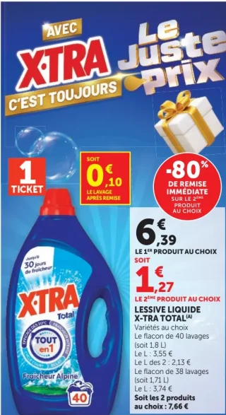 Lessive Liquide X-Tra Total Fraîcheur Alpine