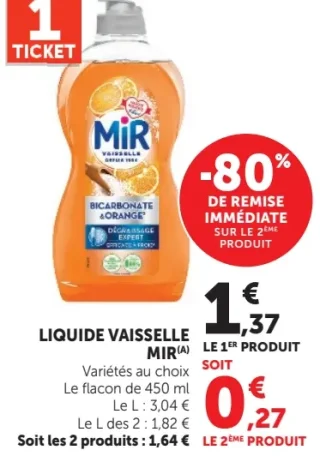 LIQUIDE VAISSELLE MIR BICARBONATE & ORANGE