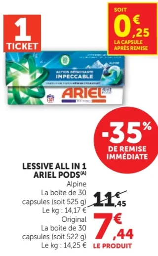 Lessive All in 1 Ariel Pods Alpine ou Original